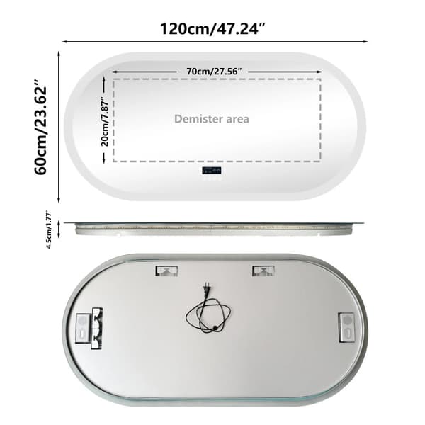 LED-Oplyst Badeværelsesspejl, Bluetooth-Højttaler, Dæmpbar Lysstyrke,120x60cm(48x24inch), Aluminium