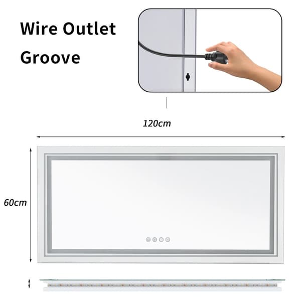 RGB LED Badeværelsesspejl, Dæmpbar Touch Sensor, Anti-Dug Teknologi,Rektangel 120x60cm