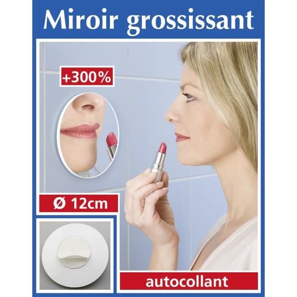 WENKO Självhäftande väggmonterad förstoringsspegel, förstoringsspegel x3, Plast, ø12 cm, Förkromad