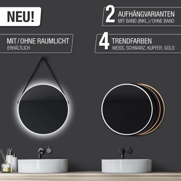 Talos badrumsspegel - 50260 - Dekorativ rund väggspegel Matt Vit 50 cm