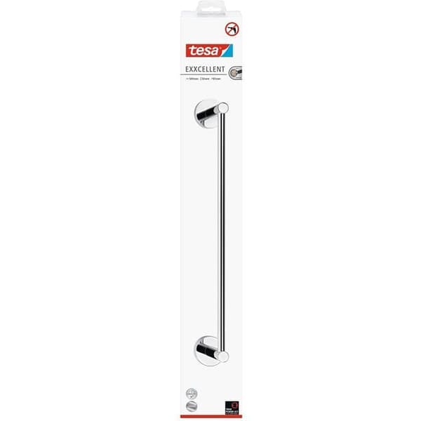 Tesa 40472 Utmärkt handdukstork 1 fast stång, lim, krom, tidlös design, garanterat rostfri, 50 mm x