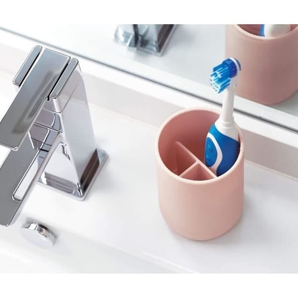 iDesign tandborsthållare för 4 borstar, liten plasttandborsthållare, rund badrumsförvaring