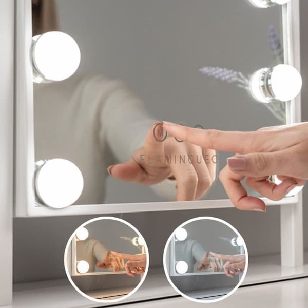 Flamingueo Lighted Makeup Mirror Led Mirror 12 Lights Lighted Mirror 3 lägen Spegel för sminkbord 47,5 x 35,5 cm
