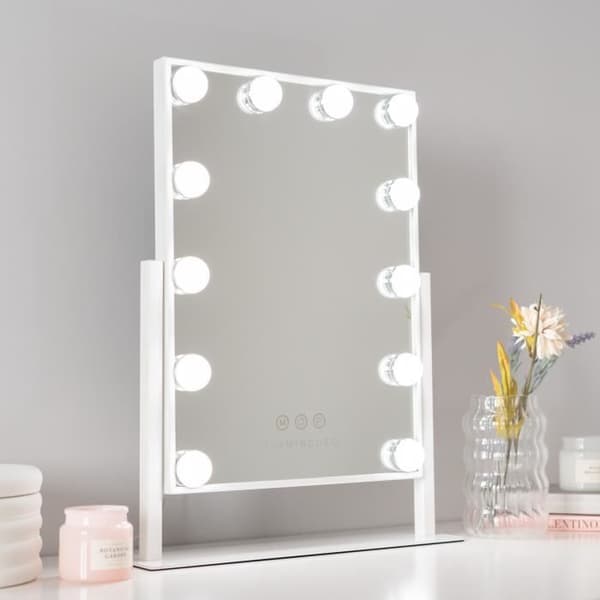Flamingueo Lighted Makeup Mirror Led Mirror 12 Lights Lighted Mirror 3 lägen Spegel för sminkbord 47,5 x 35,5 cm