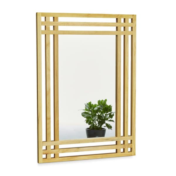 Relaxdays Glasspegel med ram i furu, dekoration, H x B x D: ca. 70 x 50 x 2 cm, för badrum, natur