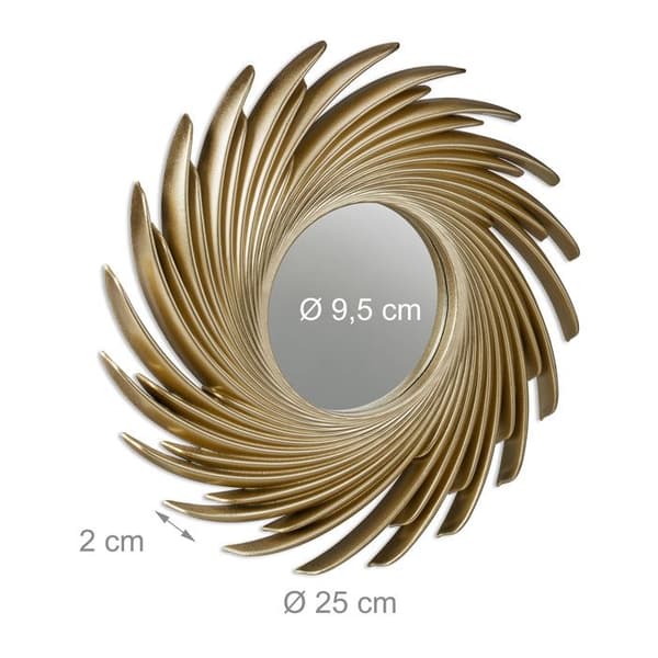 Relaxdays Set med 3 speglar, rund form solmotiv, diameter 25 cm, inredning, plastram, gyllene
