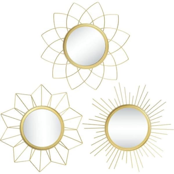 Väggspegel - Guld - Set om 3 - Metall - 30,5 cm - Modern inredning för vardagsrum och sovrum
