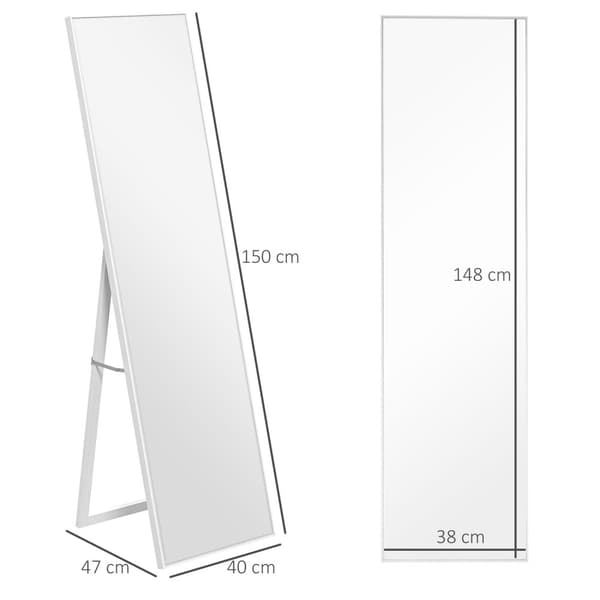 Rootz Standing Mirror - golvspegel - full längd spegel - hållbar MDF -trä - 40x47x147 cm vit