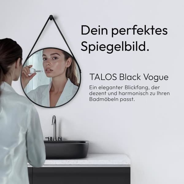 Rund Spegel - Talos - Matt Svart - Diameter 50 cm - LED-belysning - Aluminium