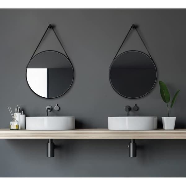 Rund Spegel - Talos - Matt Svart - Diameter 50 cm - LED-belysning - Aluminium