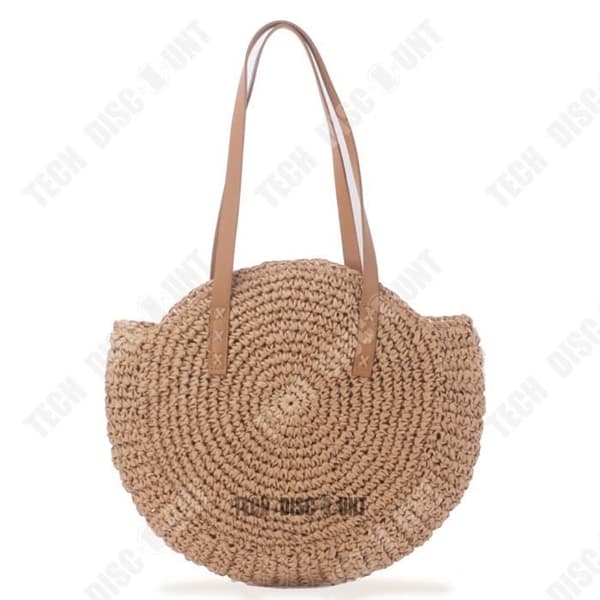 TD® Simple Round Shoulder Straw Bag Woven Bag Fashion Beach Bag Dam Halmväska 40*43cm