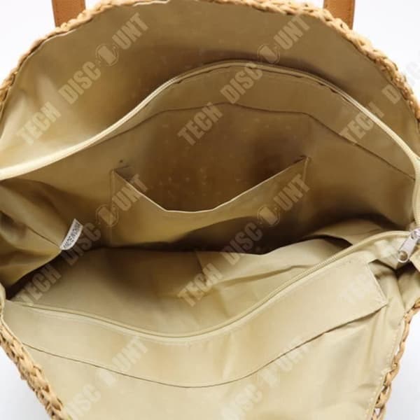 TD® Beige rund halm handvävd handväska axelväska strandväska dam sommarresor