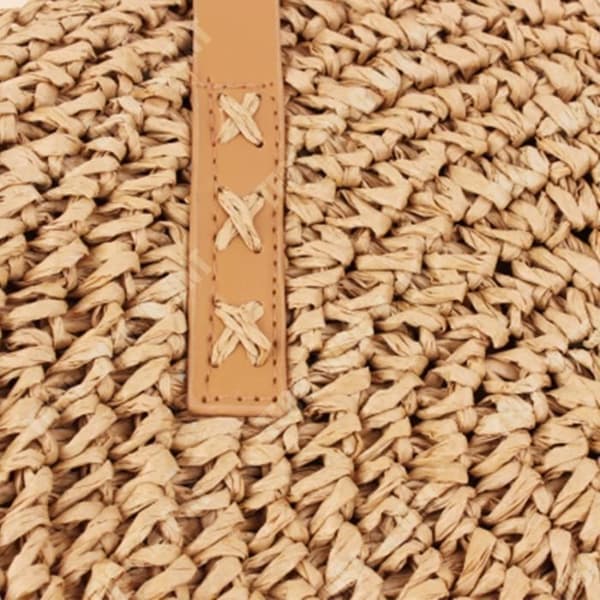 TD® Beige rund halm handvävd handväska axelväska strandväska dam sommarresor