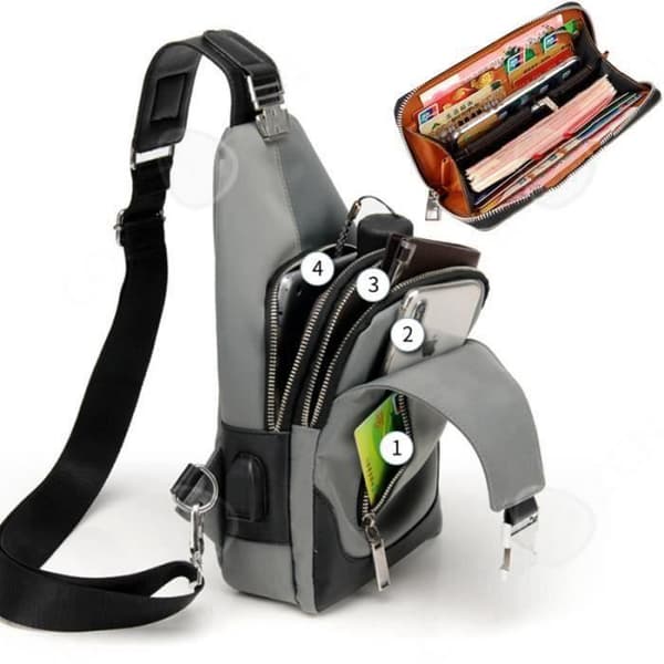 CONFO Crossbody-väska för män + plånboksset Bröstväska Vattentät tyg Sling Axelväska Arbete Shopping Resefest Present