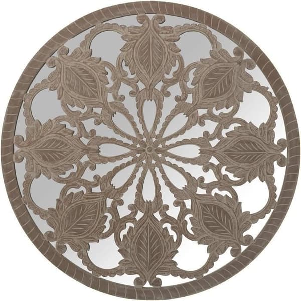 Rund sängram i MDF-trä med spegel i naturlig stil 120 x 2,8 cm