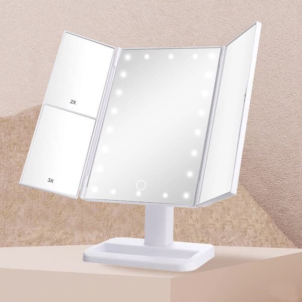 Nexxt Sminkspegel med LED-belysning – Hopfällbar och förstorning 2x/3x – Vit