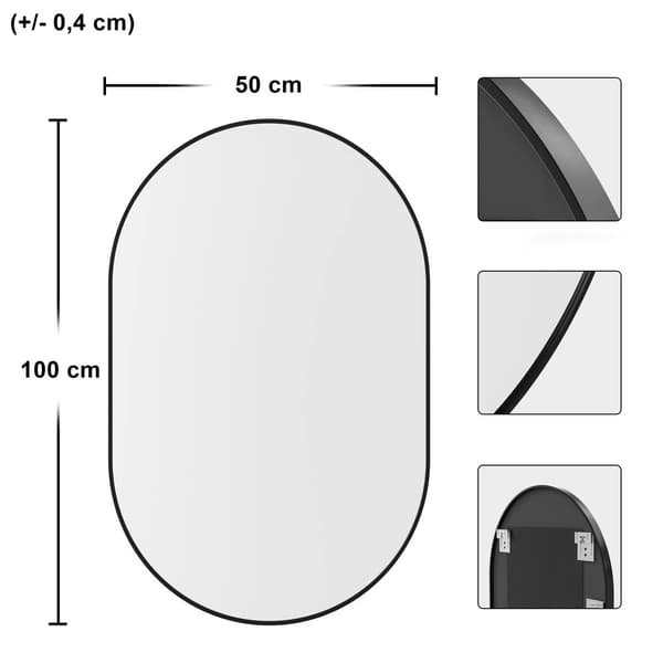 Oval spegel 100x50cm svart ram