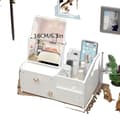 Miniatyrbillede 1 af 2: Smykkeskrin & Kosmetikorganisator, Hvidt Makeup-spejl, Kompakt Design,Skuffe Kvadratisk Spejl