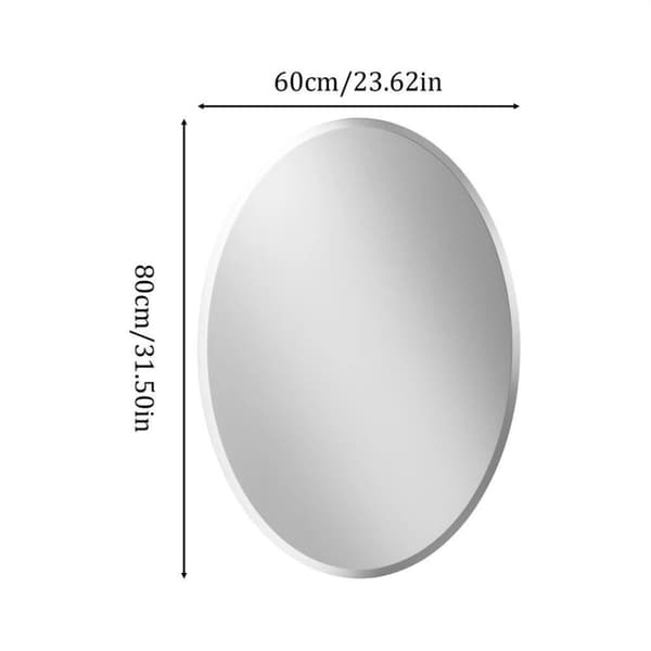 Rammeløs oval vægspejl, skråkantet sølvkant, højopløselig refleksion,60x80 cm