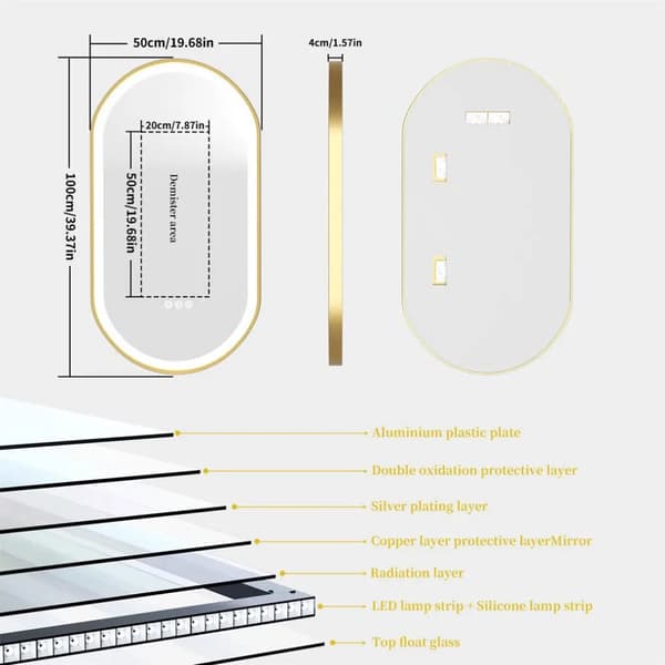 LED-badrumsspegel, justerbara belysningsfärger, minnesfunktionalitet,1000X500MM