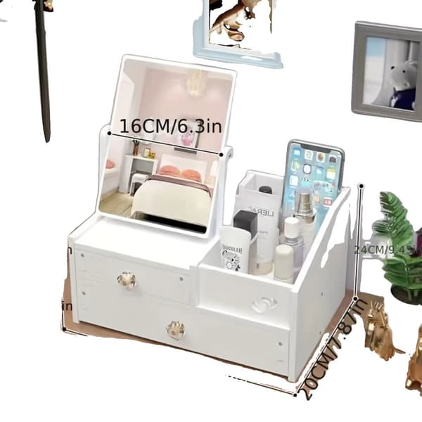 Spejl med lys, Vintage stil, Bærbar organizer,Skuffe Firkantet Spejl