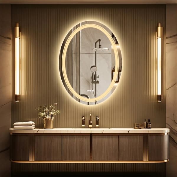Oval LED Badeværelsesspejl, Justerbart Lys, Afdugnings Teknologi,20x28 tommer