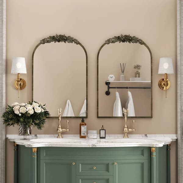 Bågformad Väggspegel, Barockstil, Messing Guldfinish,Brons Guld, 60,5x91,6 cm