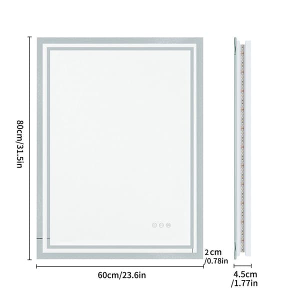 LED Badrumsspegel, Flera Ljusstyrkenivåer, Vattentålig Design,600x800mm