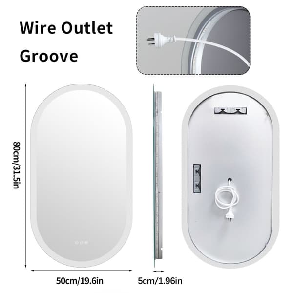 Oval LED-badrumsspegel, hög CRI 95-reflektion, dimbar i 3 färger,VIT, Aluminium
