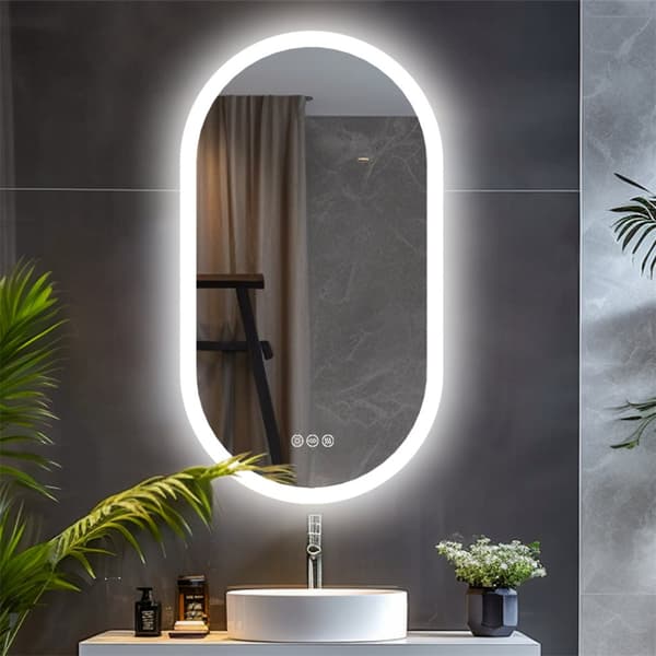 Oval LED-badrumsspegel, hög CRI 95-reflektion, dimbar i 3 färger,VIT, Aluminium