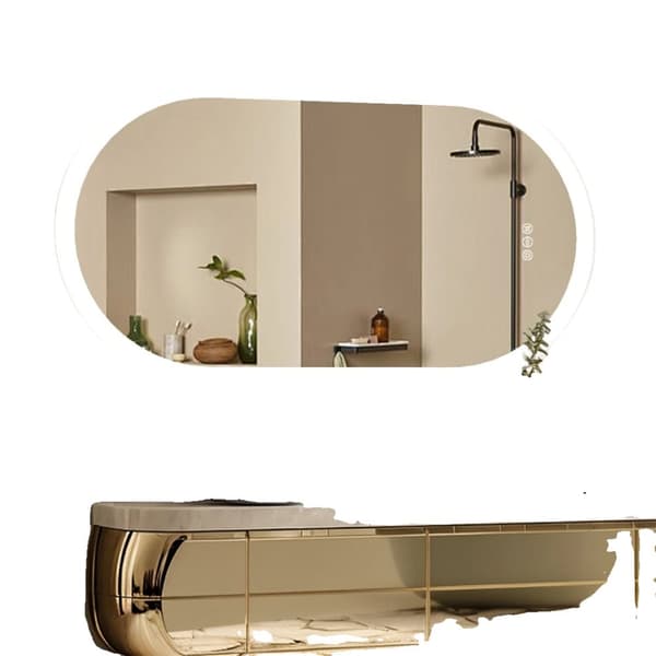 Oval LED-badrumsspegel, hög CRI 95-reflektion, dimbar i 3 färger,VIT, Aluminium