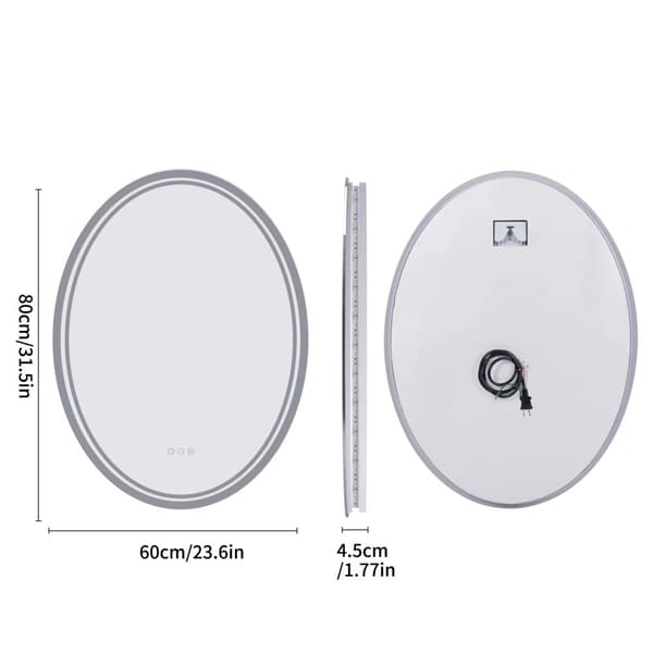 Oval LED Badrumsspegel, Antimoln, Dimbar Belysning,23,6x31,5 tum