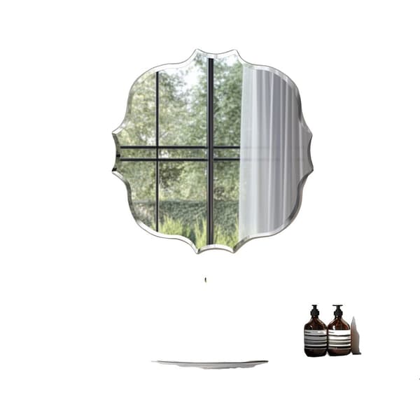 Avfasad ramfri badrumsspegel, oregelbunden form, modern stil,80x80 cm