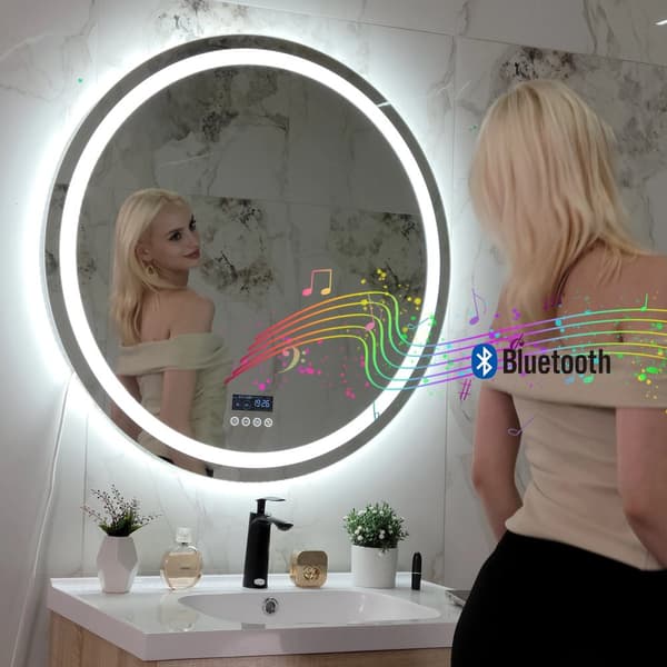 LED Badeværelsesspejl, Bluetooth Højttaler, Dæmpbart Lys,Lys Grå