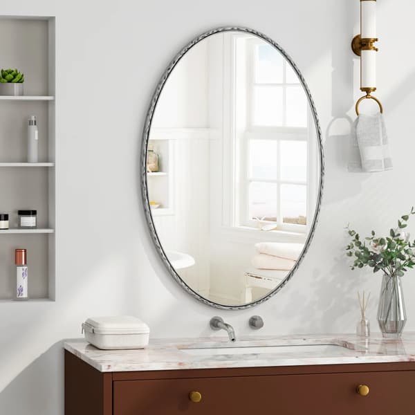 Smedat Järn Oval Spegel, Elegant Design, Hållbart Material,Spegel med silverram