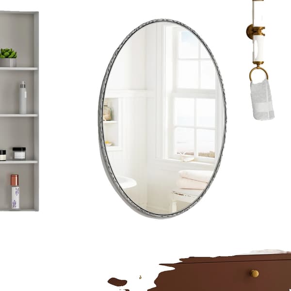 Smedat Järn Oval Spegel, Elegant Design, Hållbart Material,Spegel med silverram