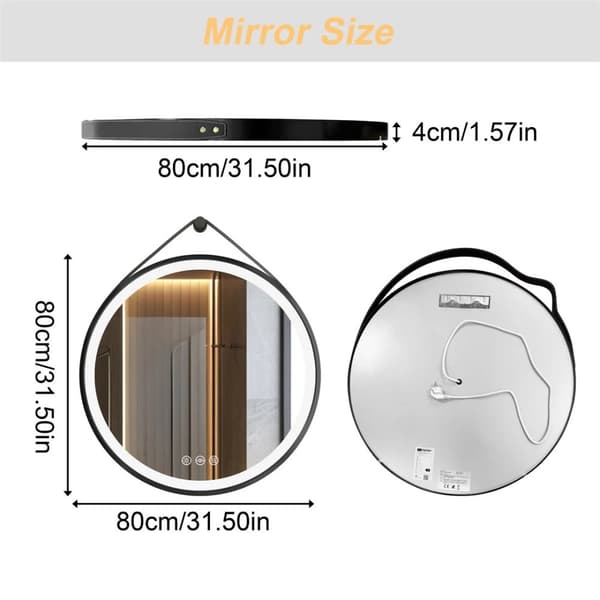 LUVODI Ljust Runt Badrumsspegel, LED-belysning, Antimoln Funktion,80 cm (32 tum), Aluminium