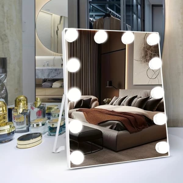 Justerbart Makeup Spejl, Dæmpbare Lygter, Touch Screen Kontrol,Hvid, 12