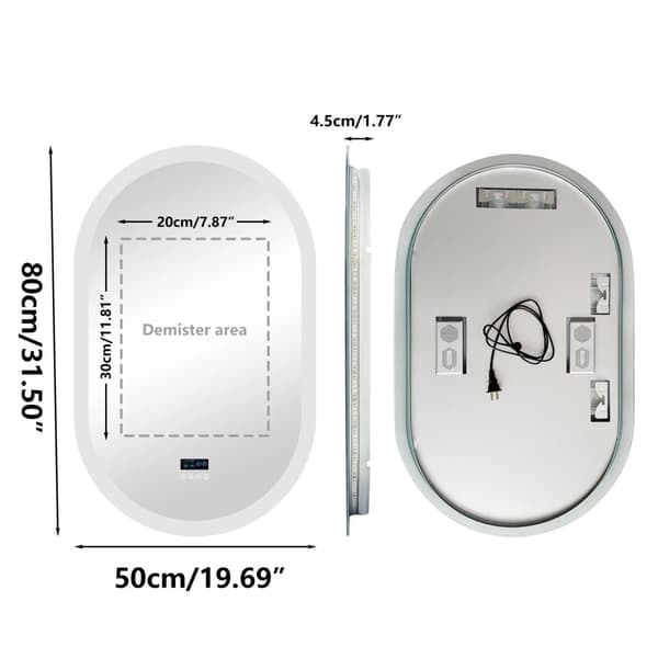 Oval LED-badrumsspegel, Bluetooth-högtalare, justerbar belysning,50x80cm