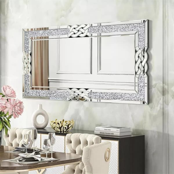 Väggspegel, rektangulär form, dekorativ glittrande yta,Silver 90x60cm