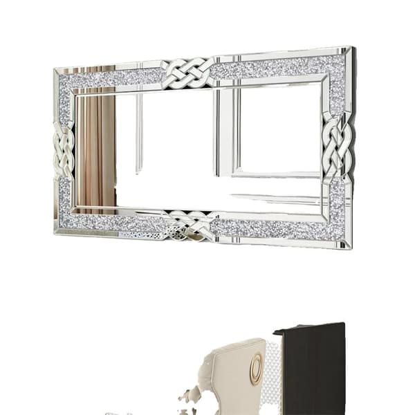 Väggspegel, rektangulär form, dekorativ glittrande yta,Silver 90x60cm