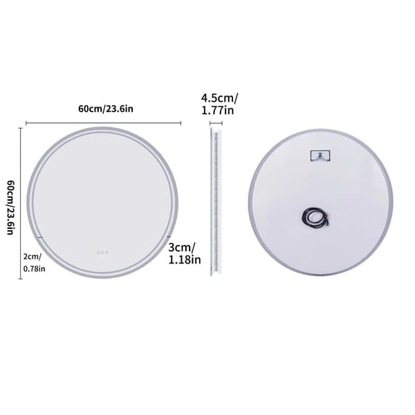 LUVODI Intelligent Badeværelsesspejl, Rund Form, Berøringssensor Kontrol,60cm (24 tommer)