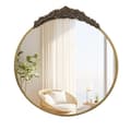 Miniatyrbillede 2 af 2: Vintage Barok Vægspejl, Elegant Resin Rose Design, Messing Guld Finish,Messing Guld, 80x86,5 cm