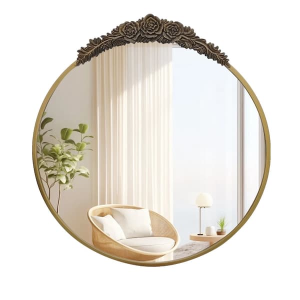 Vintage barock väggspegel, elegant design med resinrosor, mässingsguldfinish,80x86,5 cm, Brons Guld