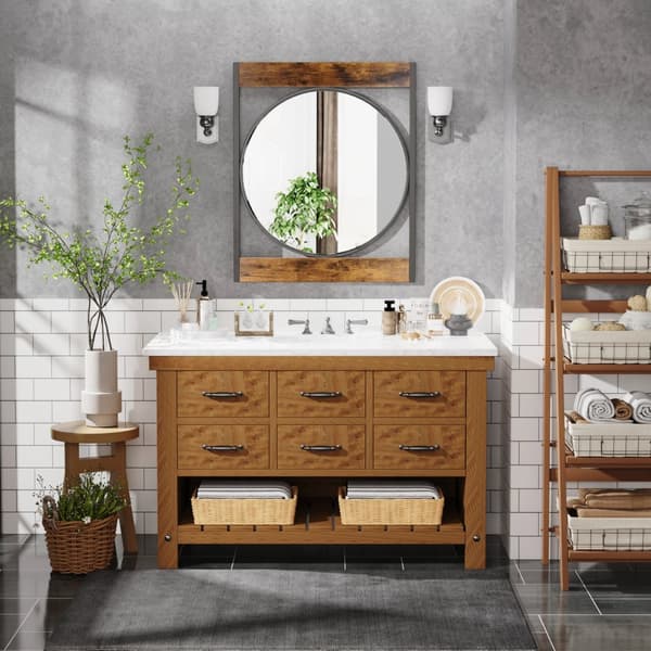 Väggmonterad Spegel, Industriell Retro Stil, 63x76cm Storlek,Trä, 63x76cm