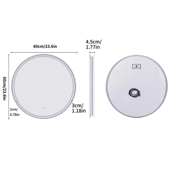 Smart spegel, pekskärm, dimbar LED-belysning, 60cm (24 tum)