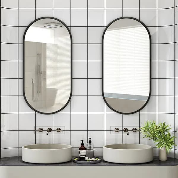 Badrumsspegel med svart metallram, modern oval design., 100x50cm (40x20 tum), 100x50cm (40x20 tum)