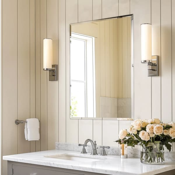 Rammeløst Badeværelsesspejl, Firkantet Design, Høj-Definition Klarhed,32X24 tommer