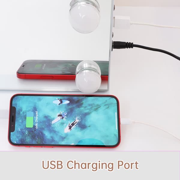 Suuri Bluetooth-meikkipeili, Hollywood-tyyli, kosketusnäyttöohjaus, USB-lataus,enabledBluetoothin ollessa käytössä