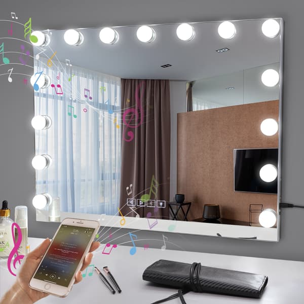 Suuri Bluetooth-meikkipeili, Hollywood-tyyli, kosketusnäyttöohjaus, USB-lataus,enabledBluetoothin ollessa käytössä